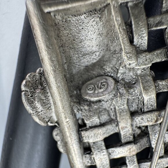 Vintage Danecraft Brooch Flower Garden Trellis Pots-Flowers '60's Silver -Tone - Picture 4 of 6